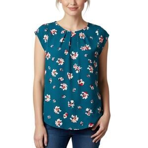 41 Hawthorn Floral Pleated Short Sleeve Blouse Blue NWT Petite Small